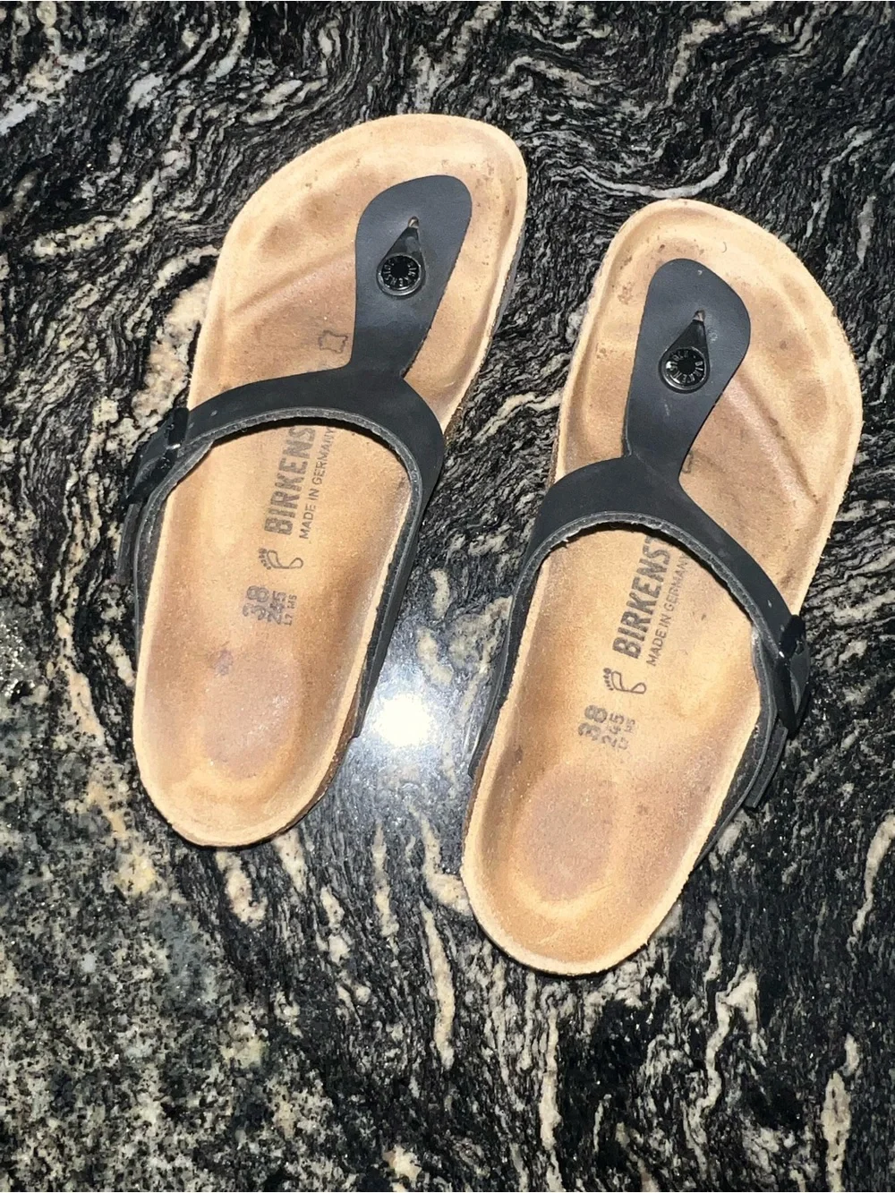 Birkenstock Black Thong Gizeh Sandals with Natural Cork Footbed